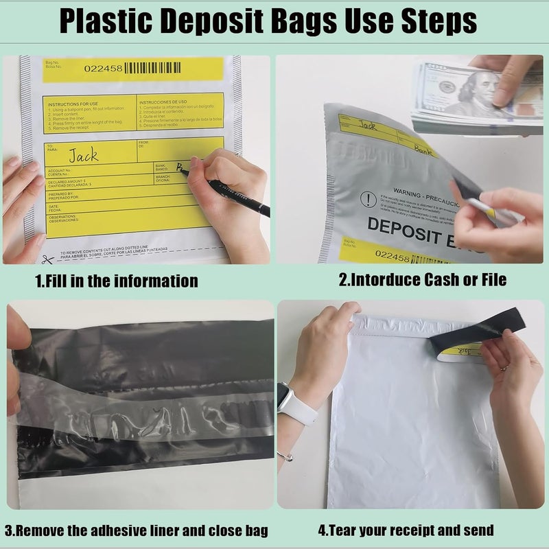 Seadasyoon Plastic Deposit Bags 100 Pack 9''x12'', Opaque Security Bank Deposits,Cash register,Money bag for Cash,Bank Pocket,Tamper-Evident,Unique Barcode - Image 4